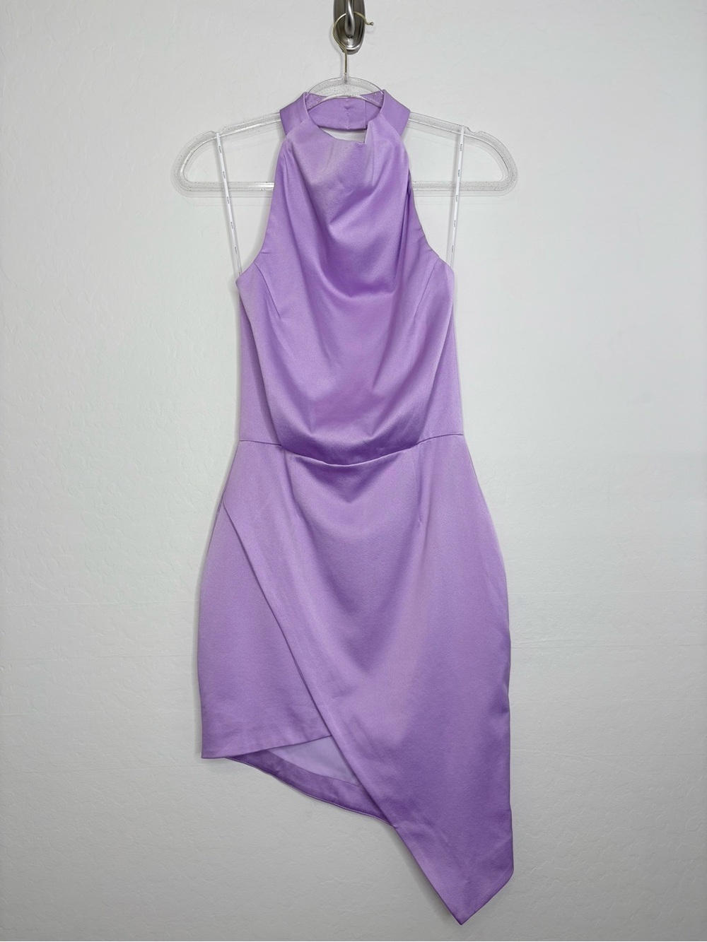 Elliatt Camo Asymmetric Satin Cocktail Dress Lavender Halter Party Size Small